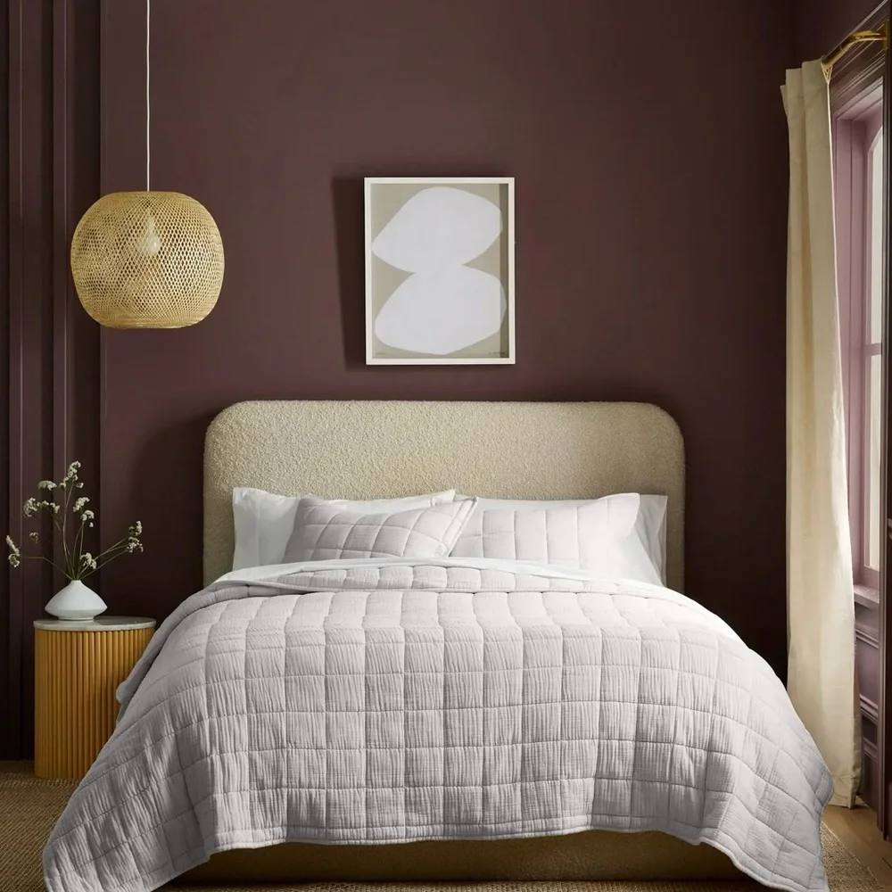 NWOT Quince Organic Airy Gauze Box Quilt King Sham Set of 2 in Light Grey